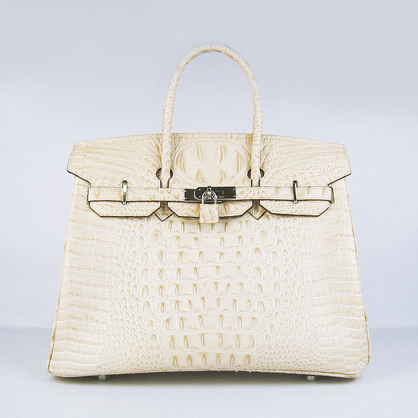 High Quality Fake Hermes Birkin 35CM Crocodile Head Veins Leather Bag Cream 6089 - Click Image to Close